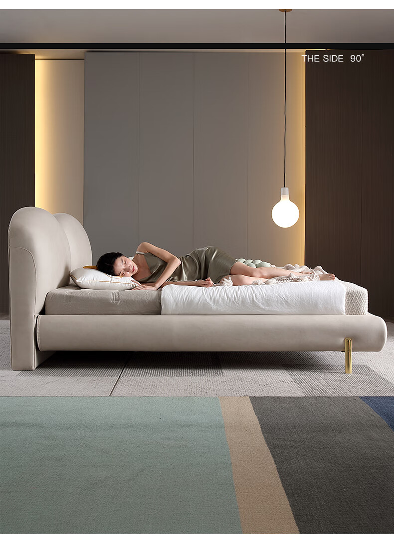stone石头床 石头床stone高脚米白意式极简床内嵌式软包埃神科技布