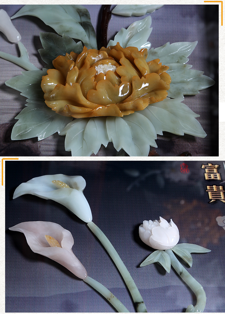 玉雕画挂件客厅书房玄关背景墙壁装饰新中式古典雕刻家居福字牡丹wo