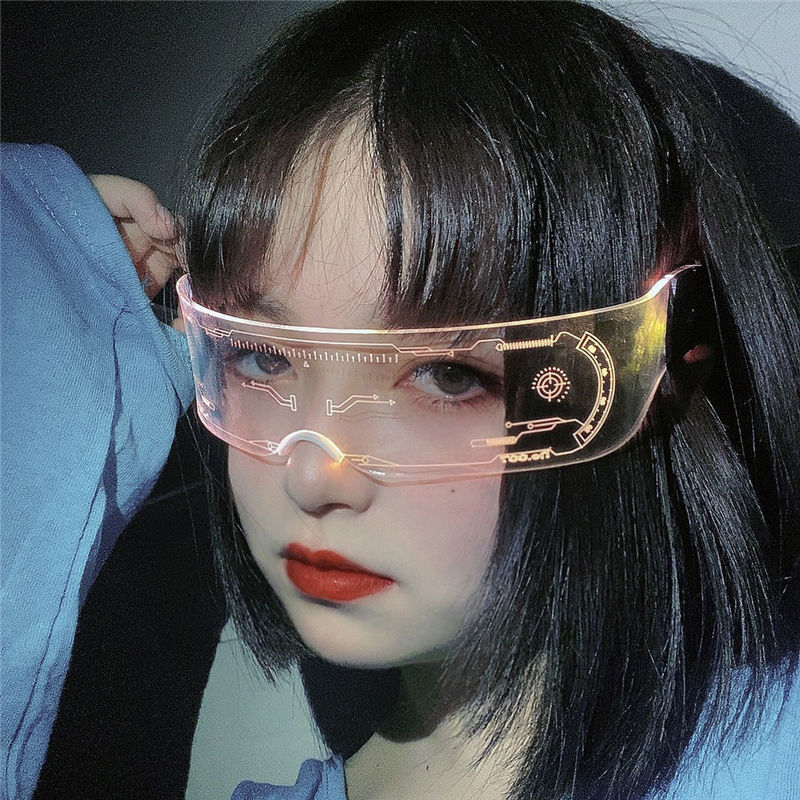 蹦迪发光眼镜蹦迪装备七彩发光眼镜抖音赛博朋克科幻拍照墨镜超炫