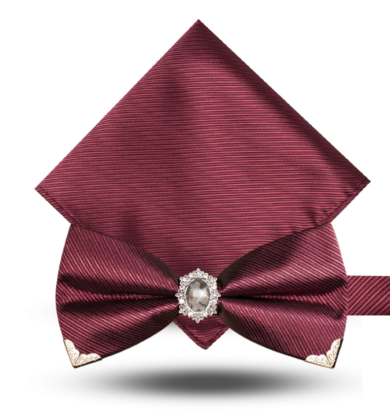 【京享好物】镶钻韩版领结男结婚红色婚礼钻石郎宝石红色领结男士衬衫