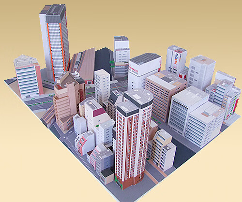 diy城市高楼大厦建筑3d纸模立体模型手工折纸玩具 商业街城镇场景
