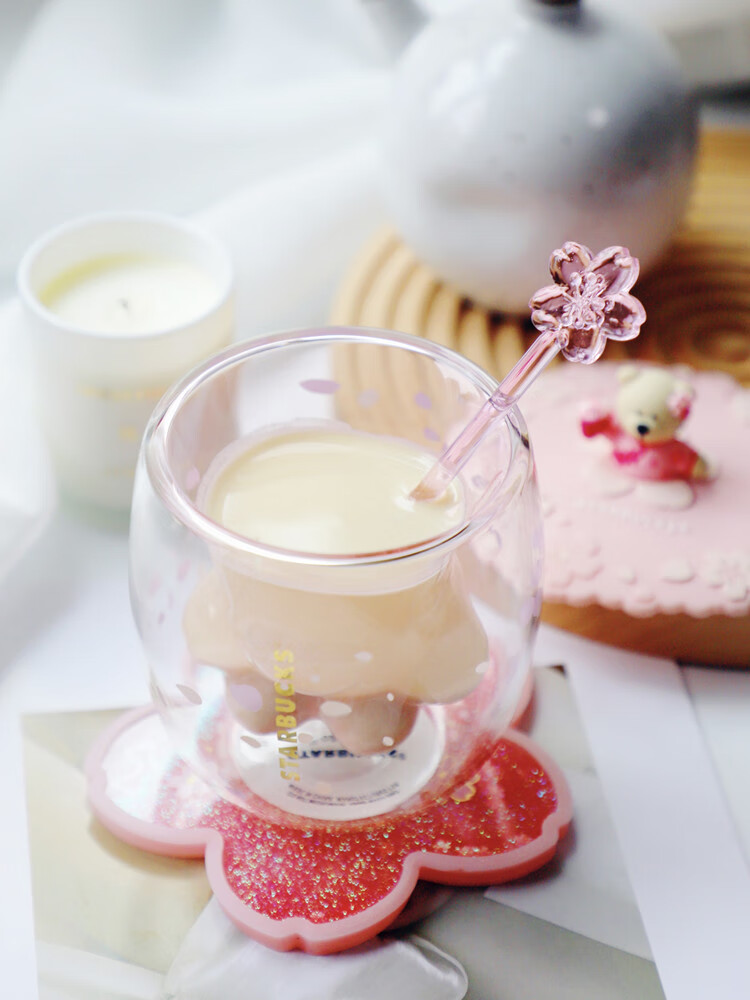 星巴克猫爪杯官网2021新款紫樱玻璃限量猫抓水杯子情人节橘色南瓜猫爪