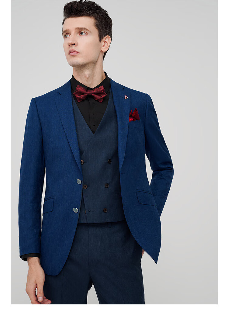 羊毛桑蚕丝jodoll乔顿男士西服经典蓝色商务正装修身西装外套蓝色46a