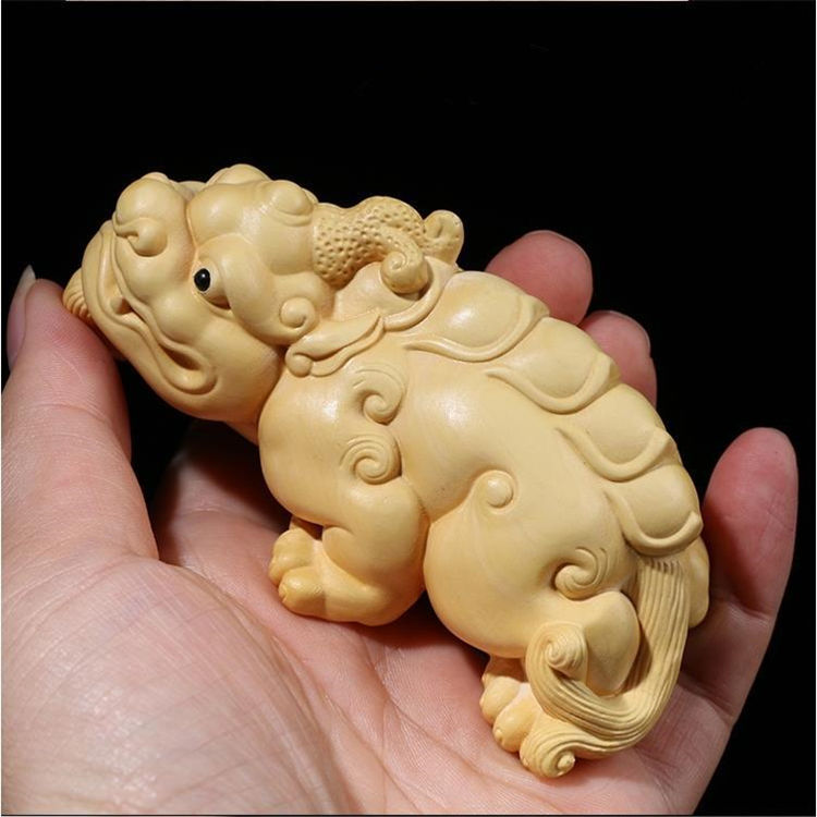 小叶黄杨木质貔貅手把件实木手工雕刻瑞兽汽车摆件木制茶宠小玩意紫檀