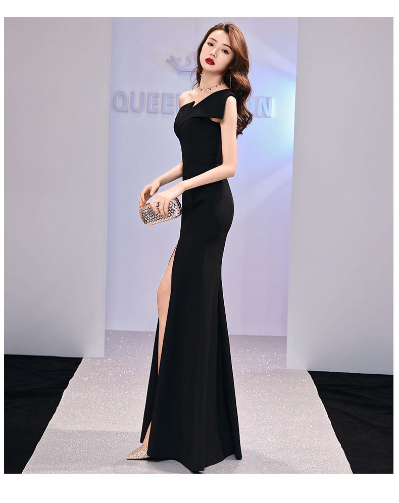 单肩晚礼服高贵气质名媛高端优雅质感长款鱼尾气场女王秋千坠红色s