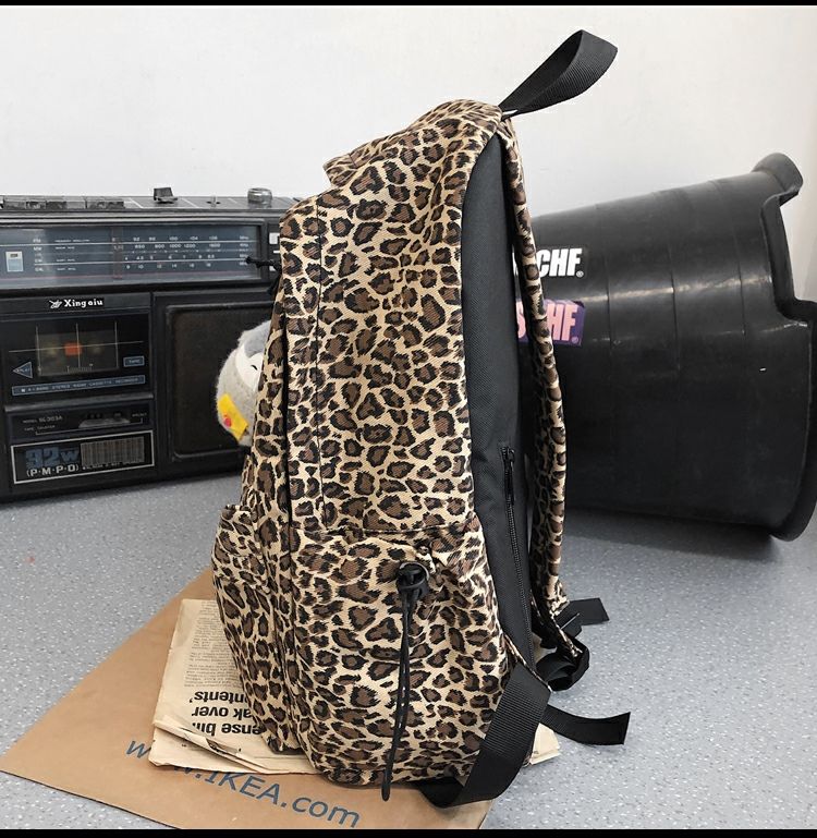 大学生双肩包豹纹书包女ins双肩包男校园时尚潮流书包女大学生百搭