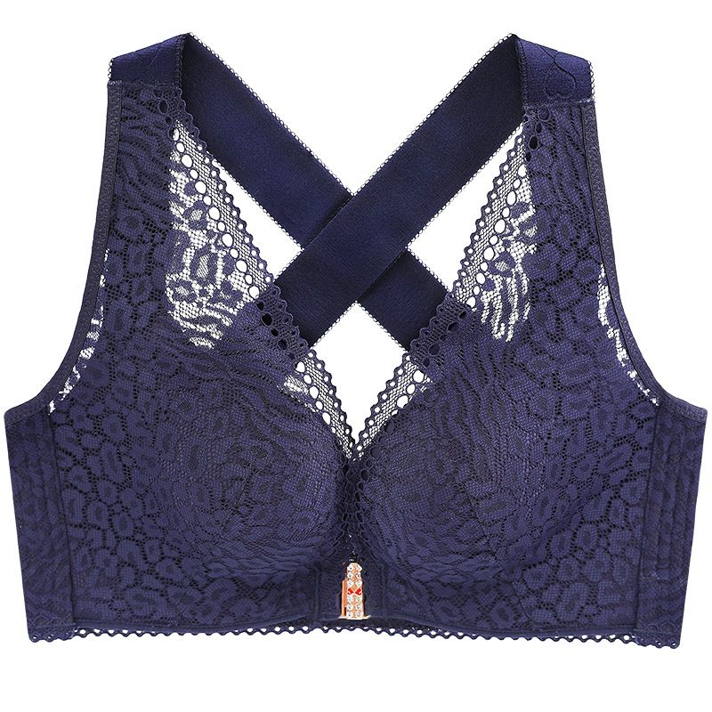 秋冬无钢圈前扣胖mm美背背心款大码文胸厚薄款性感上托聚拢内衣女黑色