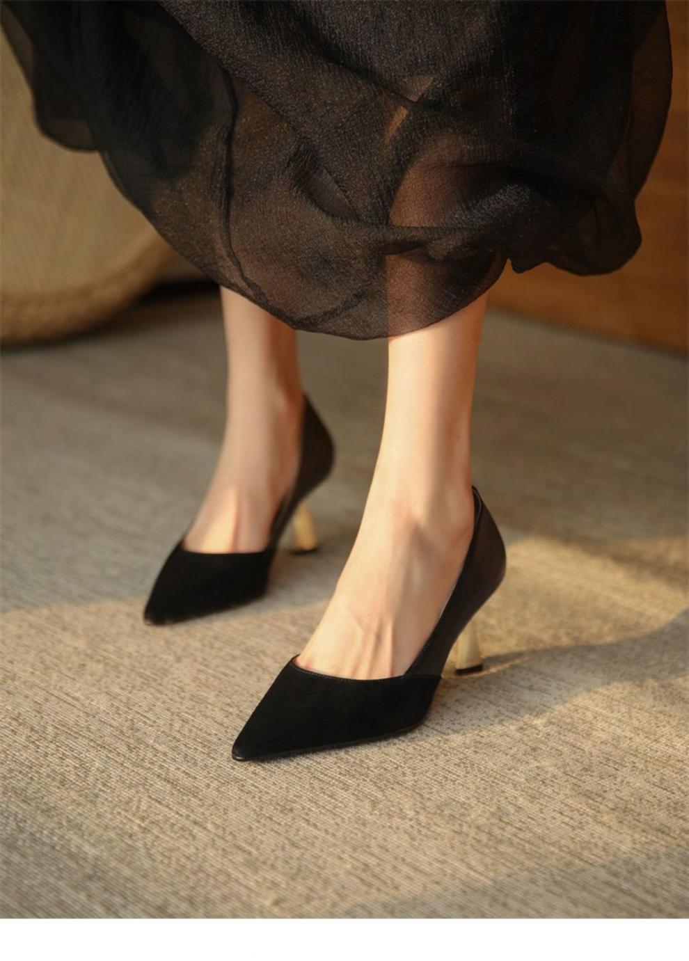 锦人初上班鞋女夏上班鞋软底法式单鞋女锥形跟黑色职业百搭尖头单鞋