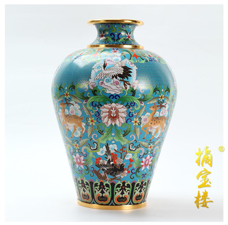 摘宝楼掐丝珐琅创意景泰蓝花瓶乔迁礼物摆件鹤鹿同春梅瓶收藏手工艺