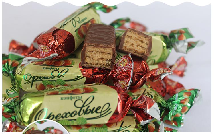 俄罗斯斯拉夫四颗榛子威化巧克力夹心榛仁零食喜糖糖果500g榛子威化