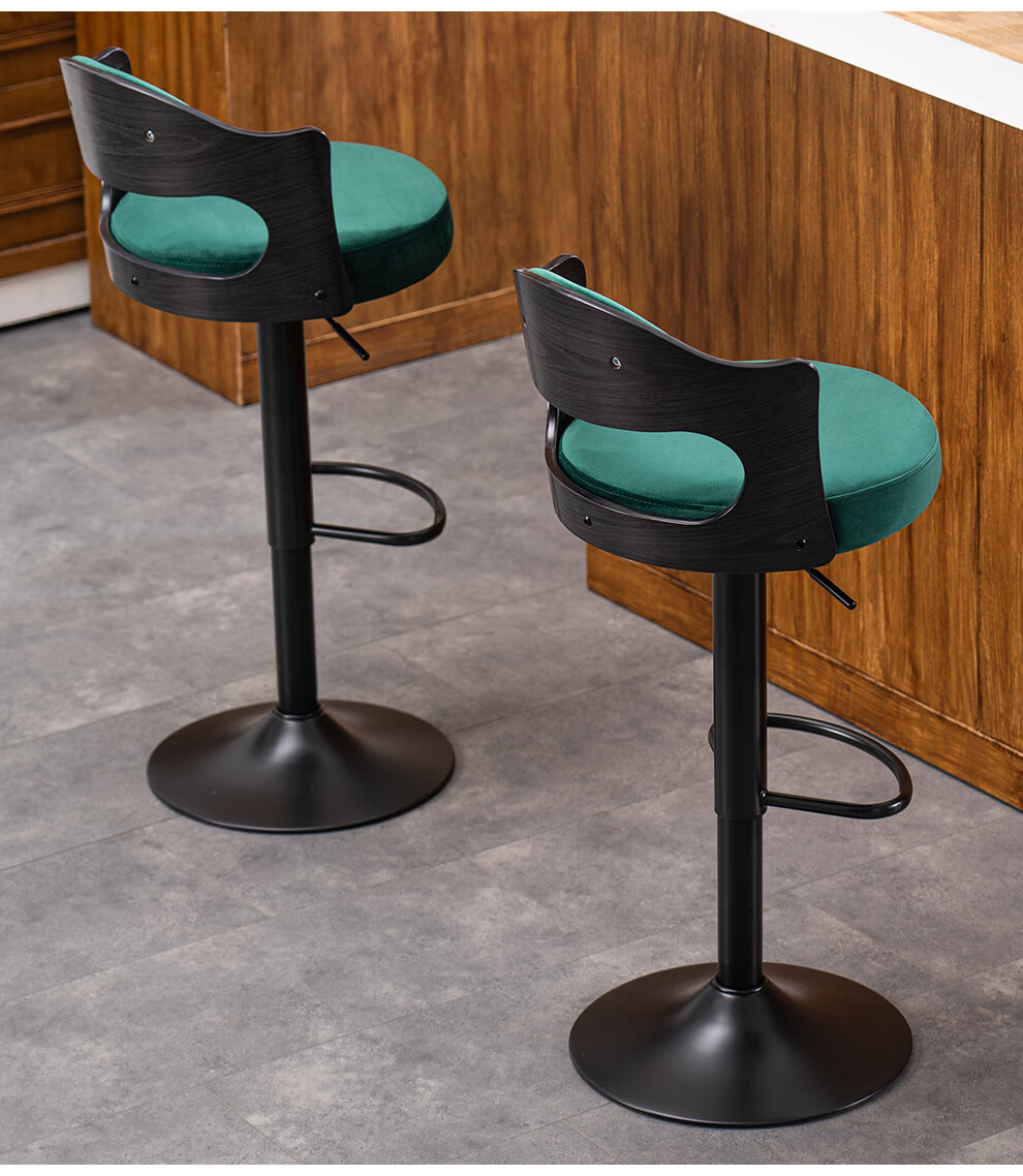 欧式复古酒吧椅子吧台椅吧凳旋转升降椅实木靠背轻奢吧椅前台椅高脚凳