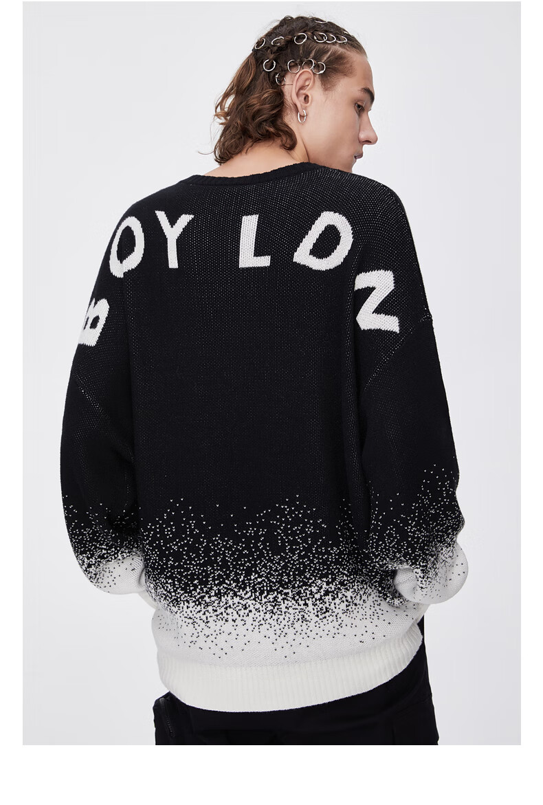 boylondon圆领毛衫女旗舰官网2020秋冬老鹰logo提花情侣渐变针织毛衣