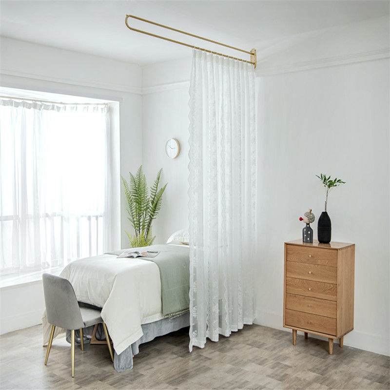 倾彩美容院铁艺小u形隔断帘杆养生馆理疗美容床透光不透人纱帘围帘