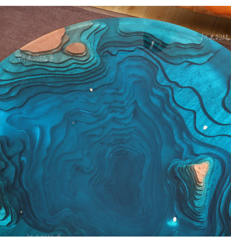 新款河流桌茶几创意艺术环氧树脂深渊河流桌茶几现代简约实木圆形会