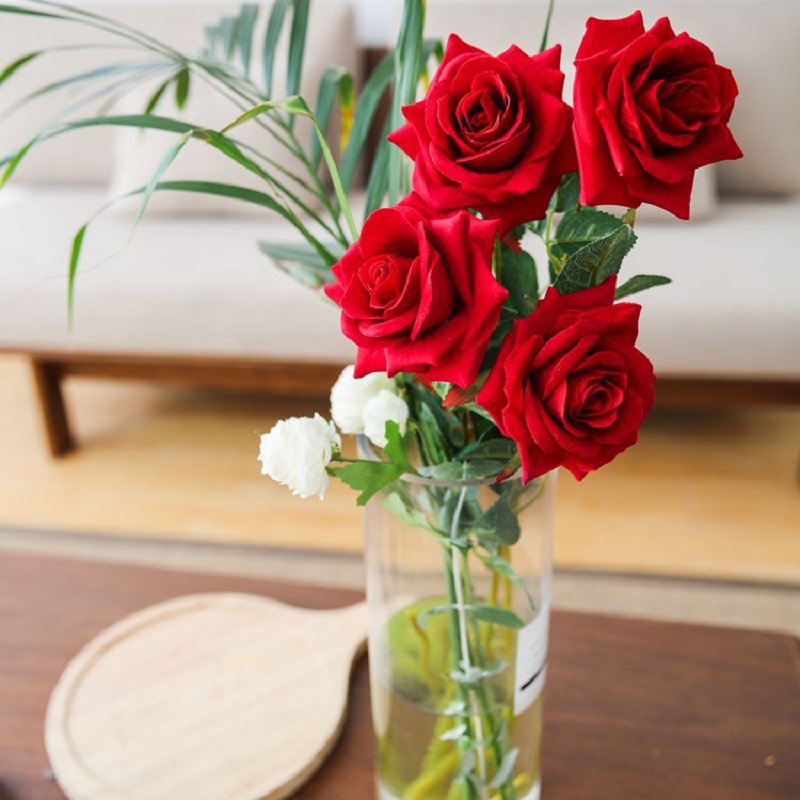 支绒布仿真花批发家居婚庆新娘手捧玫瑰花束 情人玫 粉色【图片 价格