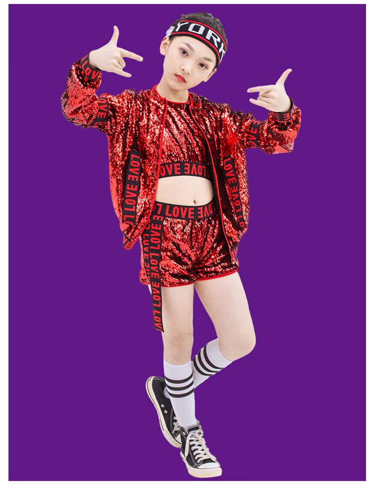儿童节演出服男女架子鼓嘻哈街舞套装幼儿园舞蹈爵士舞服装女款红色