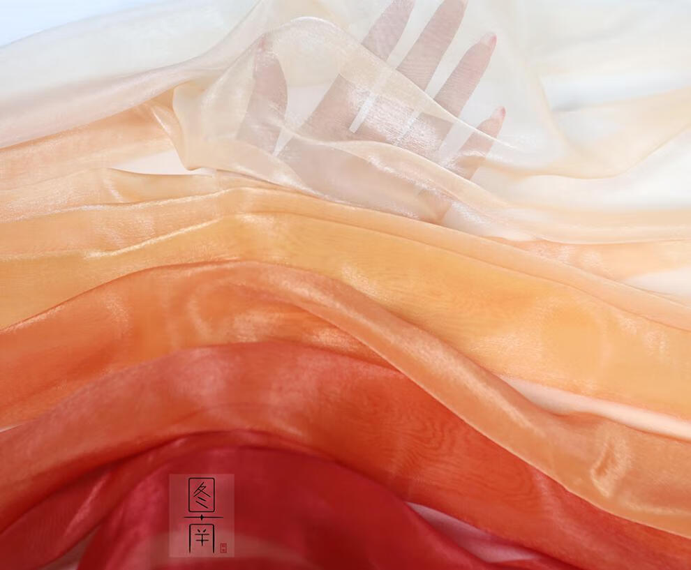 渐变布料印花雪纺汉服古风面料30d锦丝邹舞台服装设计襦裙diy布雨定制