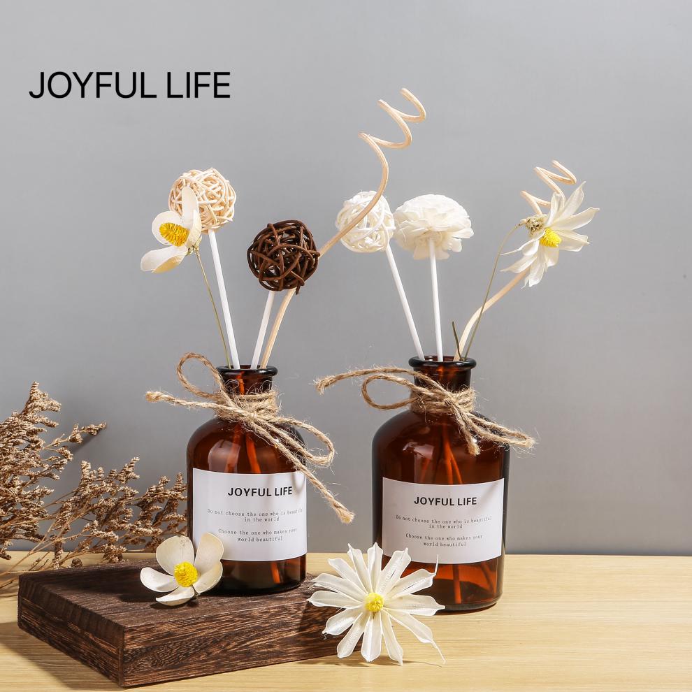 玻璃香熏瓶子厕所香氛扩香瓶香薰空瓶6支纤维棒100m圆扁瓶含金色塞子