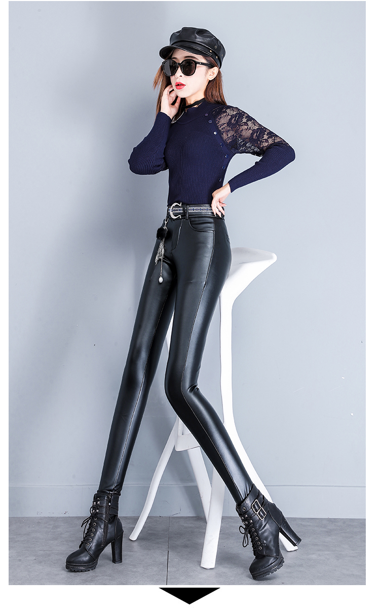 j香港潮牌真皮皮裤女加绒秋冬季新款2020高腰四面弹黑色紧身加厚无痕