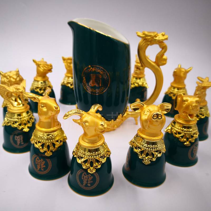 茅台十二生肖酒具高档十二生肖白酒杯套装陶瓷12只国窖茅台泸州老窖