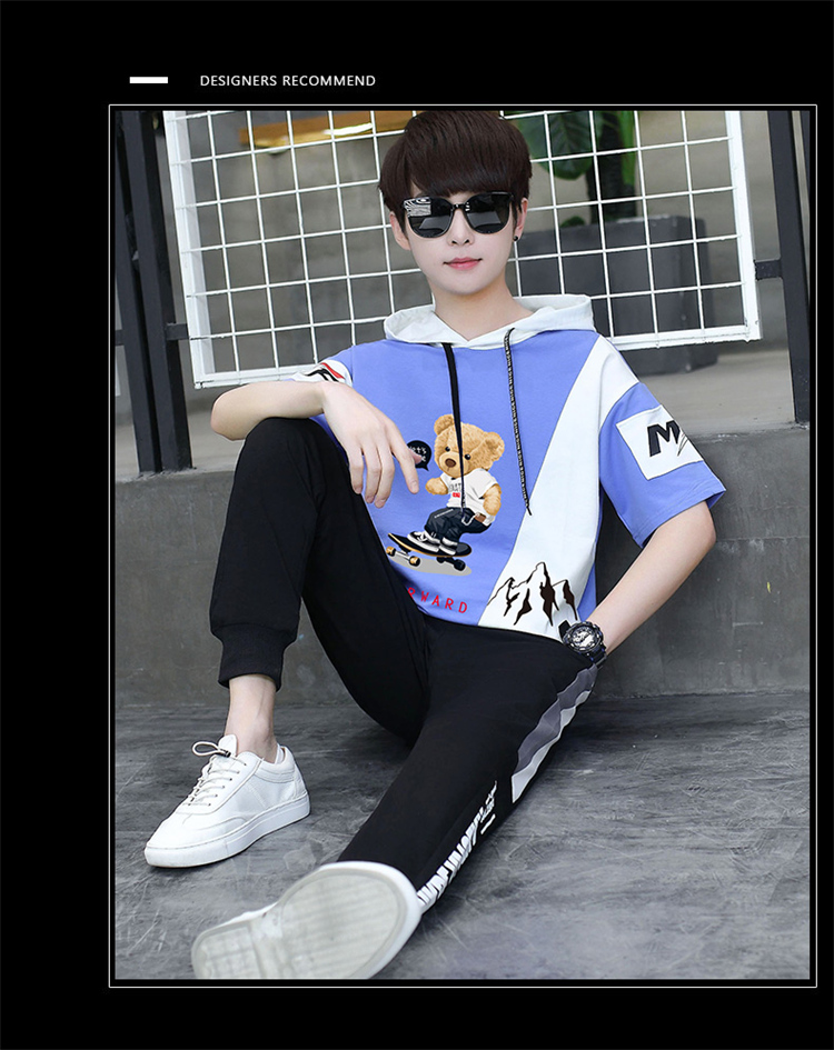 夏天12初中学生短袖t恤男孩子13套头卫衣15岁学生套装男14大童运动服