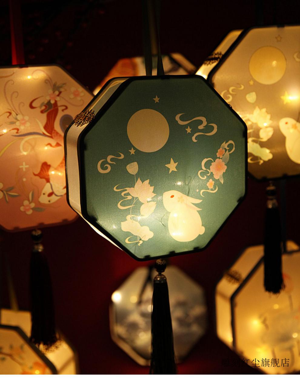 节灯笼 七夕节灯笼中国风复古手提花灯菱形汉服成品宫灯发光过年 o465