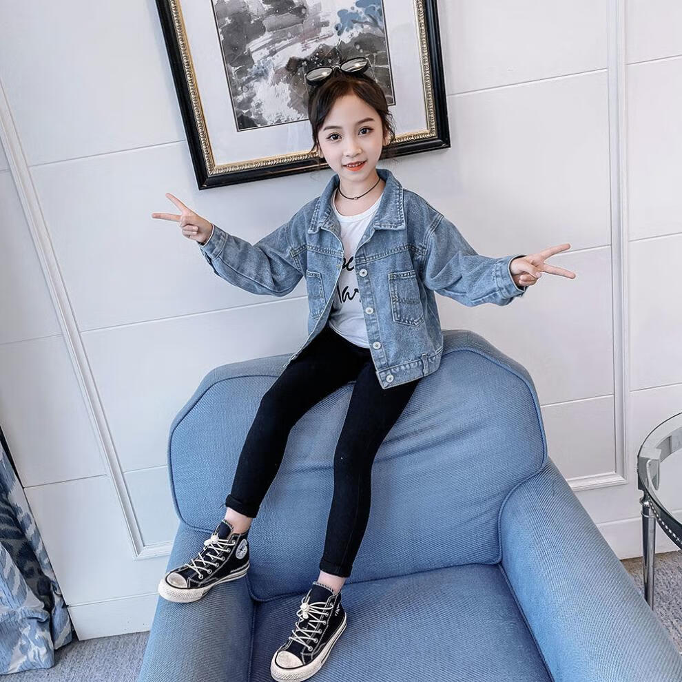 女童牛仔衣儿童夹克衫外套秋装小女孩中大童洋气网红时尚短款春秋后背