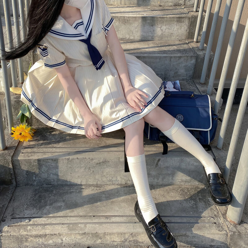 天颛 兔缝缝jk制服夏日の和风铃去海边条纹水手服海军风jk制服套装夏