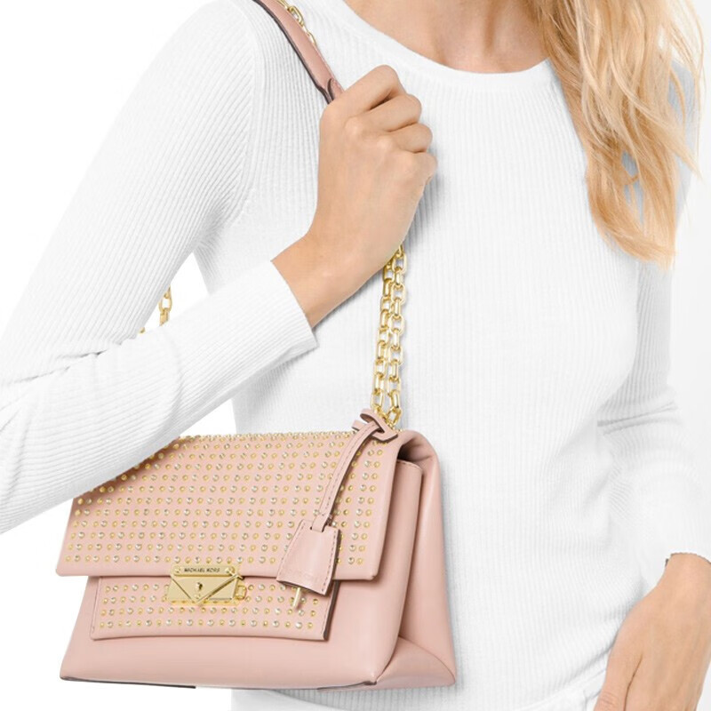 michaelkors迈克科尔斯mk女包cece系列皮质中号铆钉链条包单肩斜红色