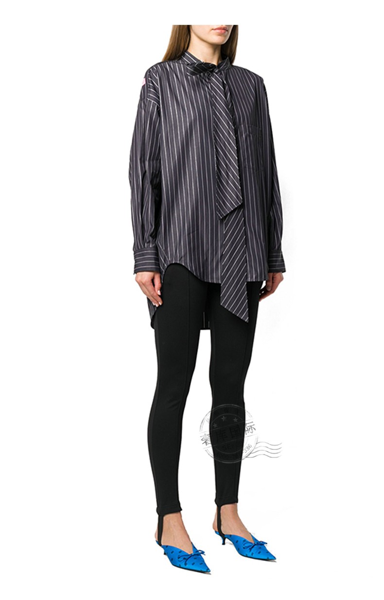 balenciaga巴黎世家衬衫女式长袖条纹长款领结衬衣520497tgm041070
