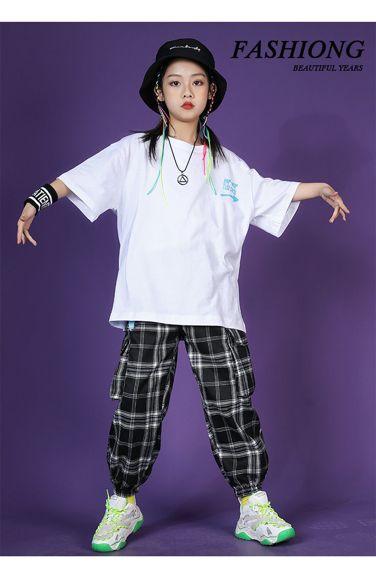 街舞服装男童儿童街舞套装夏季男童短袖宽松女童hiphop爵士嘻哈风演出
