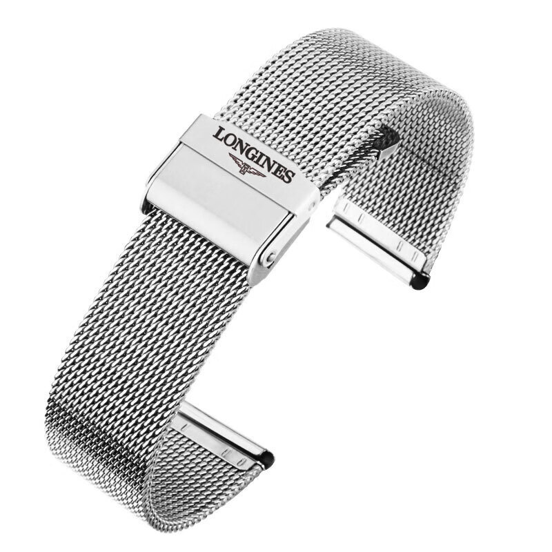 定制浪琴手表带钢带男女款原装瑰丽l4旗嘉兰金属薄网带精钢手表链银色