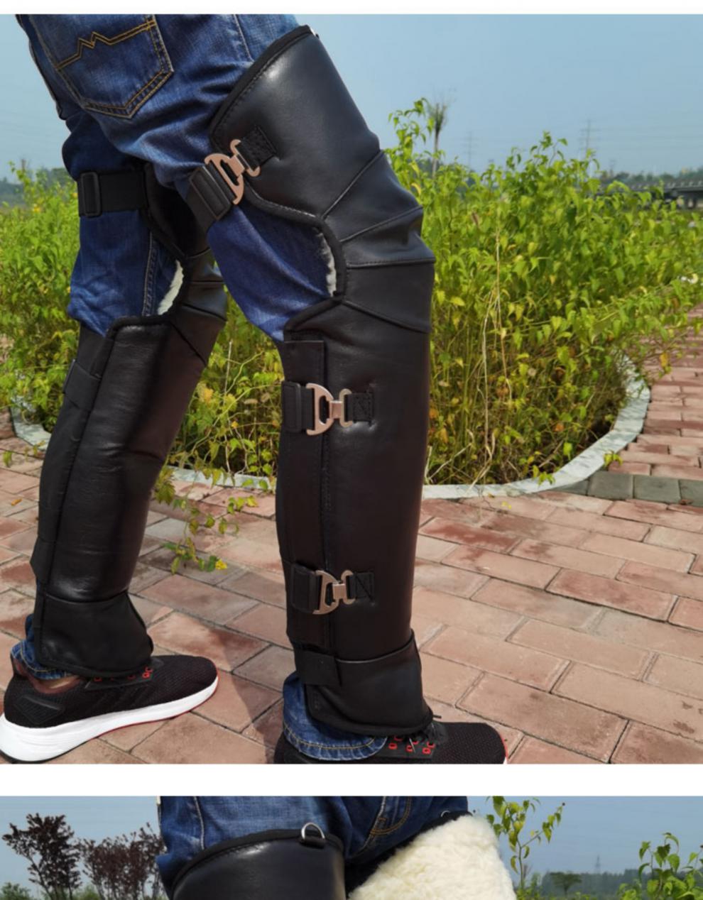 真羊皮摩托车护膝男护具加长加厚羊毛保暖挡风骑行防寒电动车护腿棕