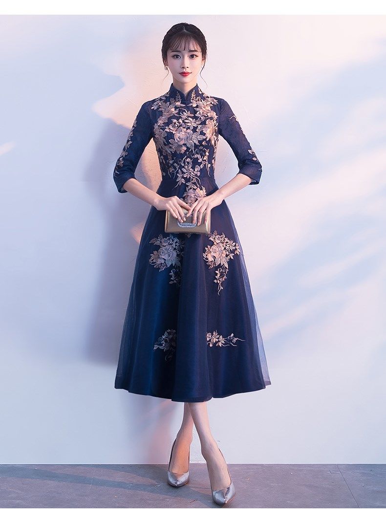 高端轻奢年会晚礼服女新款秋冬宴会优雅晚会中式连衣裙中长款显瘦旗袍