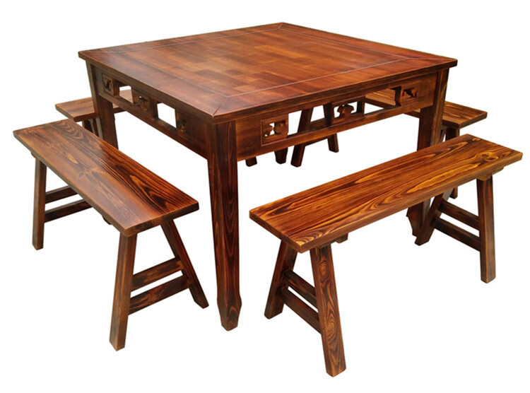 八仙桌组合全实木乐碳化老式八仙桌饭店餐桌椅仿古正