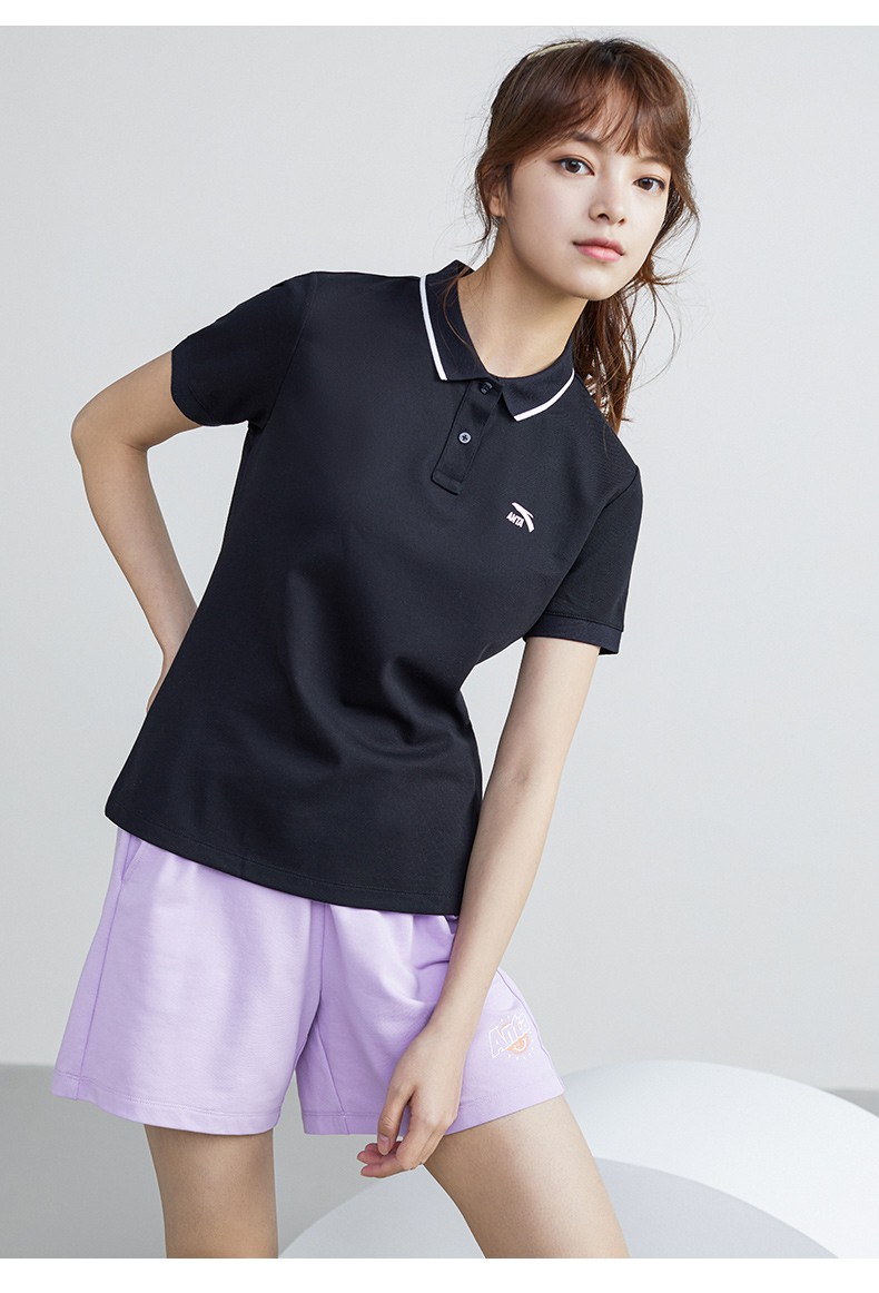 商场同款安踏短袖t恤女2022夏季新款polo衫纯色简约上衣宽松透气女