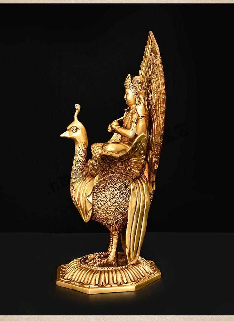 铜孔雀明王摆件纯铜孔雀多罗菩萨孔雀大明王家用供养孔雀度母佛像木珠