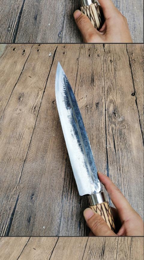 苗家匠人纯手工锻打屠宰刀杀羊刀放血刀分割刀具圆把弯头