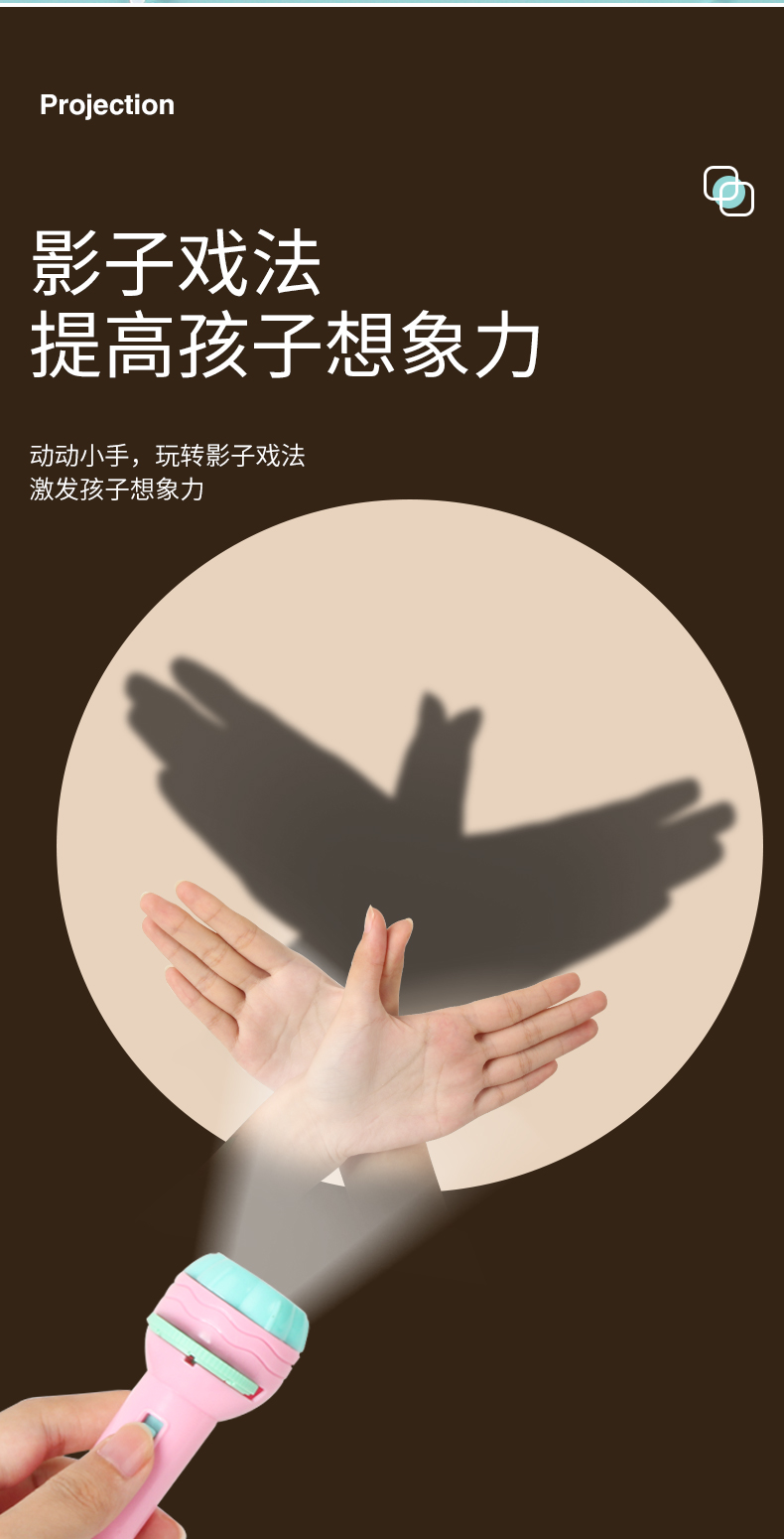 儿童投影仪手电筒发光动物投影灯儿童星空投影仪手电筒早教创意趣味男