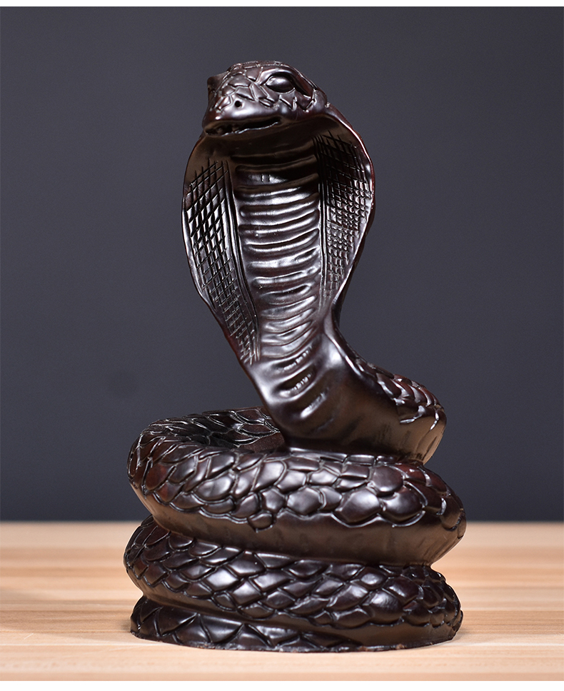 友漾 木雕蛇摆件实木十二生肖木制蛇眼镜蛇家居客厅装饰红木工艺品