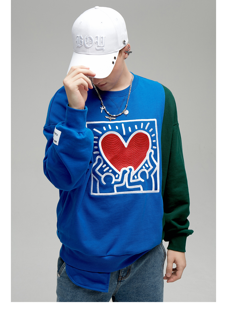 boylondon旗舰官网keithharing联名爱心小人刺绣情侣卫衣460306 蓝色