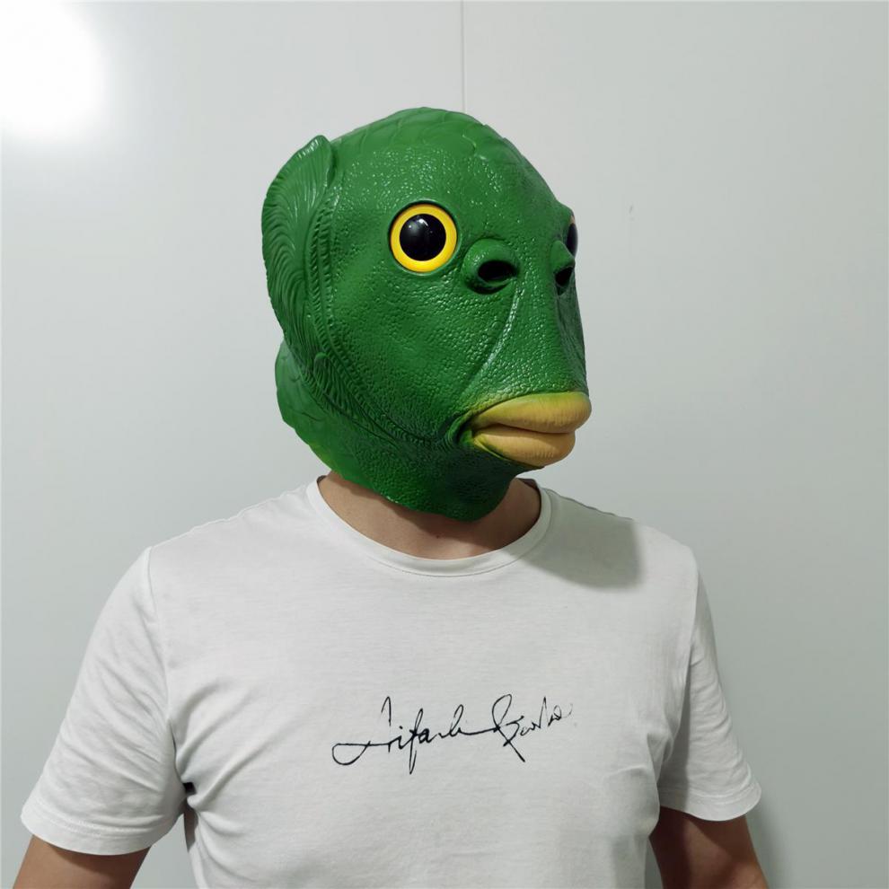 ins抖音同款新款绿鱼人头套鱼面具搞怪搞笑动物鱼头套节表演道具时尚