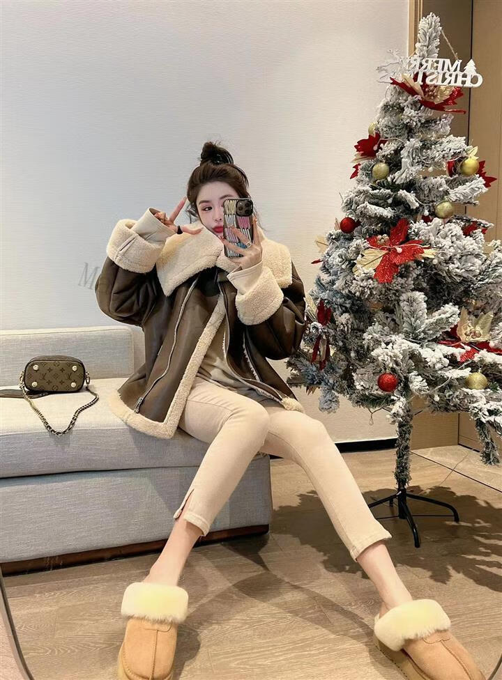 抖音同款niyoo米娜家大翻领羊羔毛外套maycaur 内搭 25 天内发货