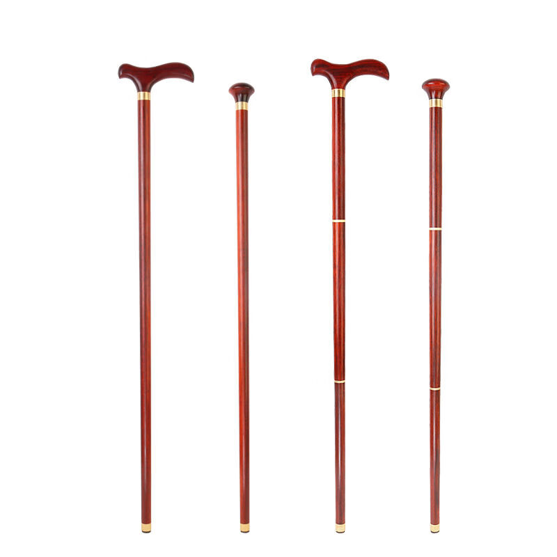 与山择林紫檀实木圆头防滑拐棍红木手杖文明棍檀木文明杖老人木头拐杖