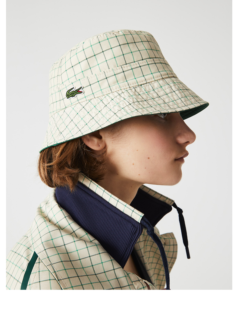 lacoste法国鳄鱼配件22春季新款渔夫帽格纹帽子女rk2525epp绿格子m