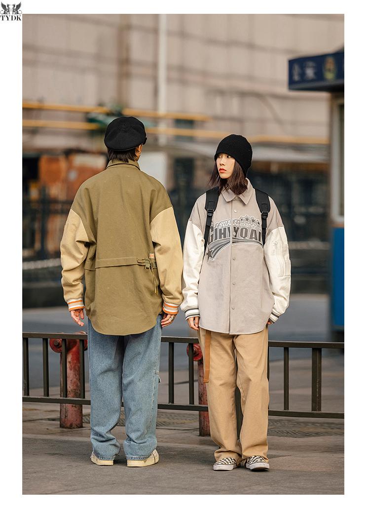 tydk轻奢潮牌春季自制棒球服衬衫男女潮牌宽松拼色流行衬衣外套法国高