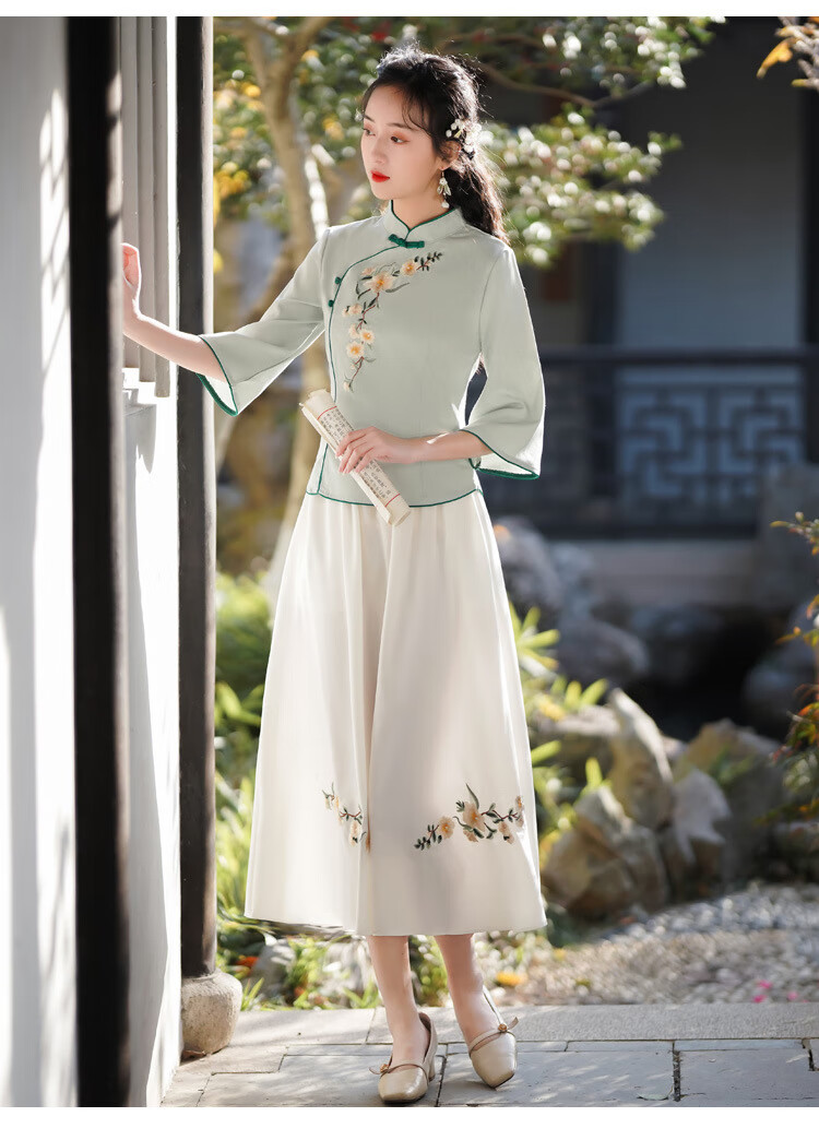 茶艺师服装女艺师国风夏天茶服上衣中式茶楼工作服采耳师显瘦旗袍套装