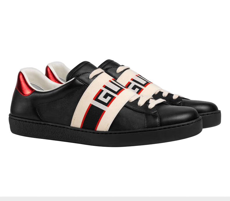 gucci 古驰 gucci男鞋男士古琦ace系列牛皮休闲鞋板鞋代购 黑色