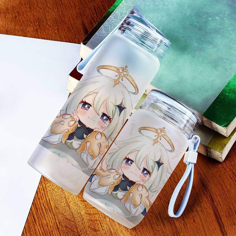 原神游戏周边水杯派蒙七七刻晴周边 二次元定制高硼硅磨砂水杯子 原神