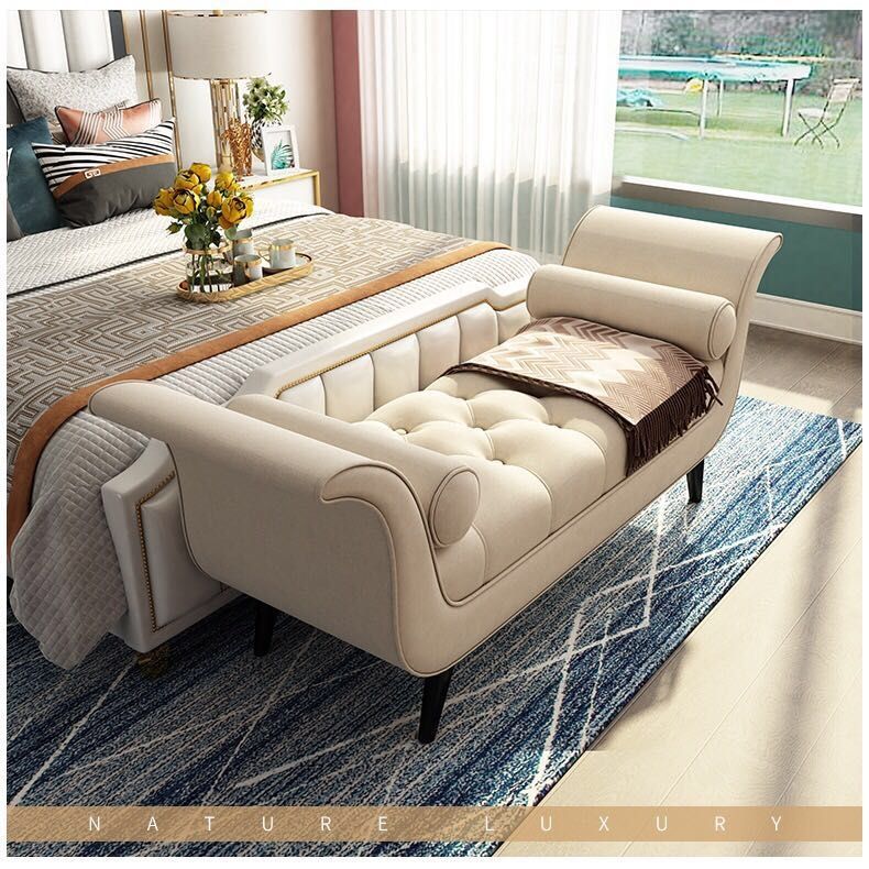 床尾凳布艺床头凳轻奢现代简约床榻卧室床前床边凳沙发凳蓝色1655065